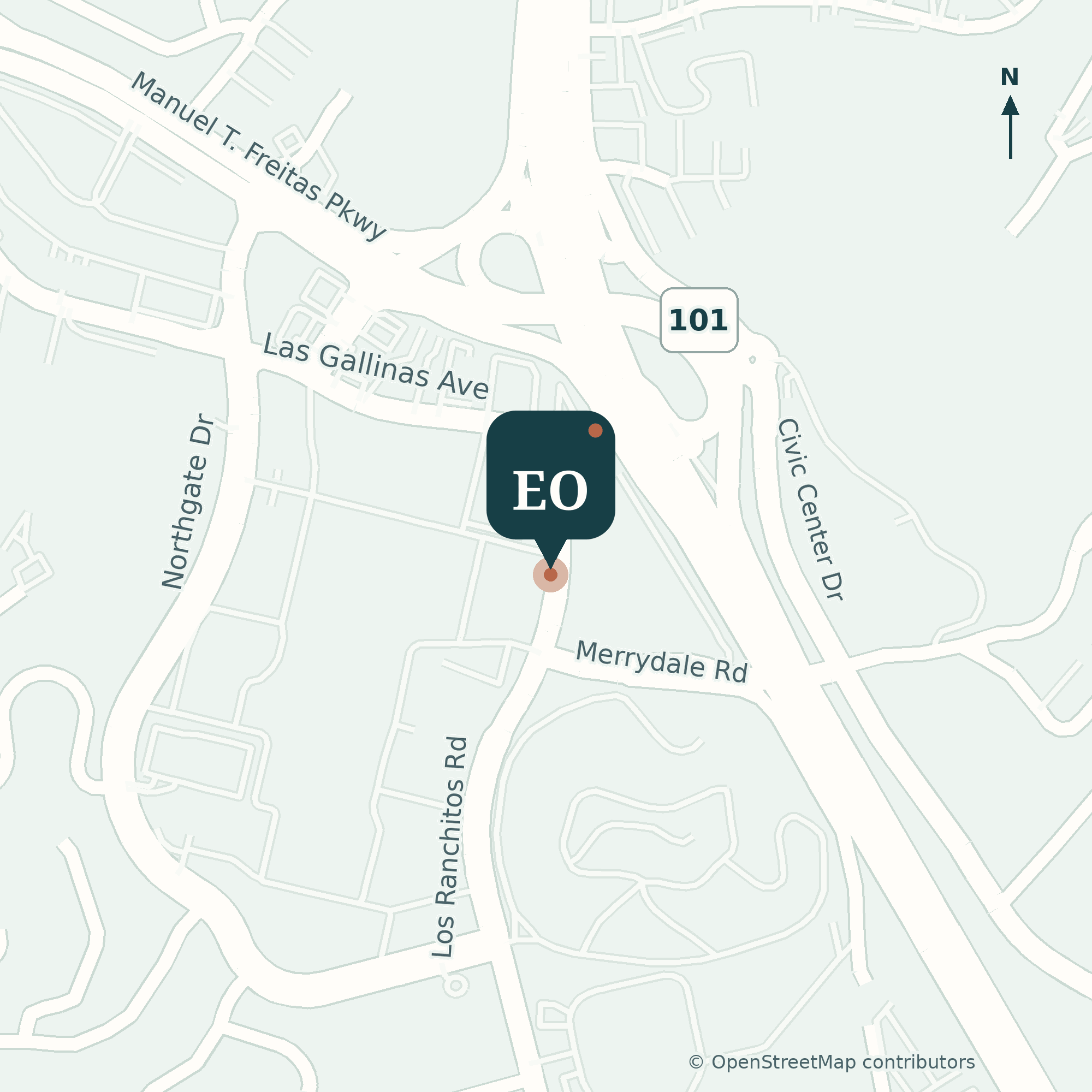 Map showing the mailing address at 454 Las Gallinas Avenue in San Rafael and surrounding streets